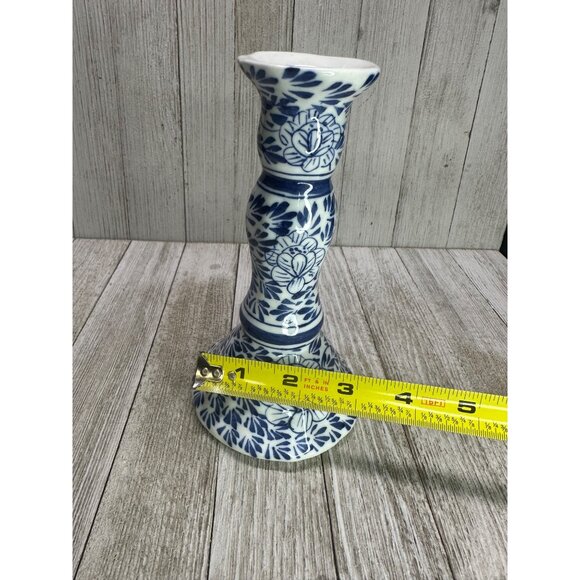Vintage Blue and White Candlestick Holders Ceramic Floral 6.5' Tall - Set of 2 - Picture 5 of 8